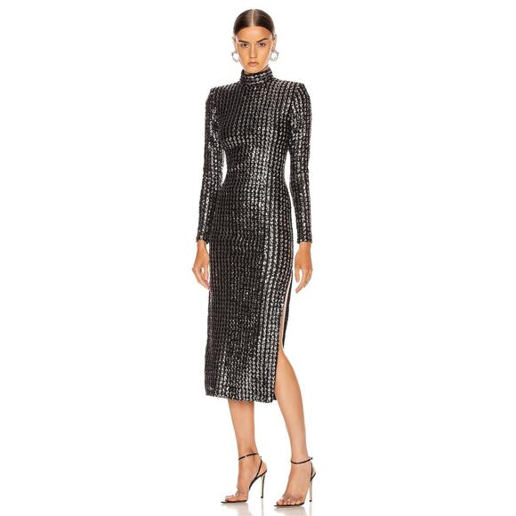 Smythe Sequin Side Slit Dress Silver Sequin Stripe Size Small NWT - Picture 1 of 11